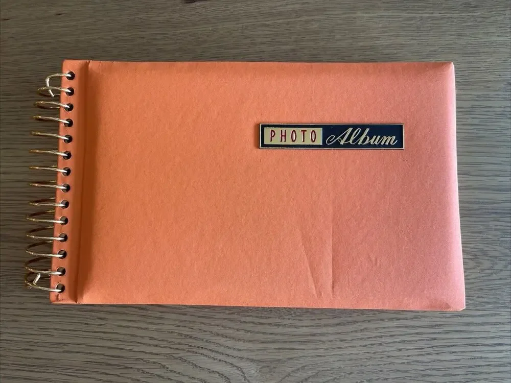 Vintage Buffalo Photo Album Orange Cover with Front Plaque MCM Retro Unused